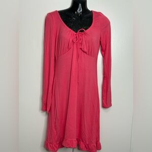 MNG Tie-Front Long Sleeves Women Dress in Raspberry Pink - NWT